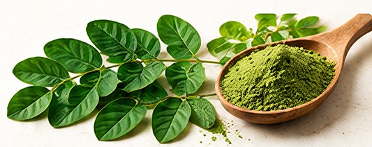 Fresh moringa leaves and powder